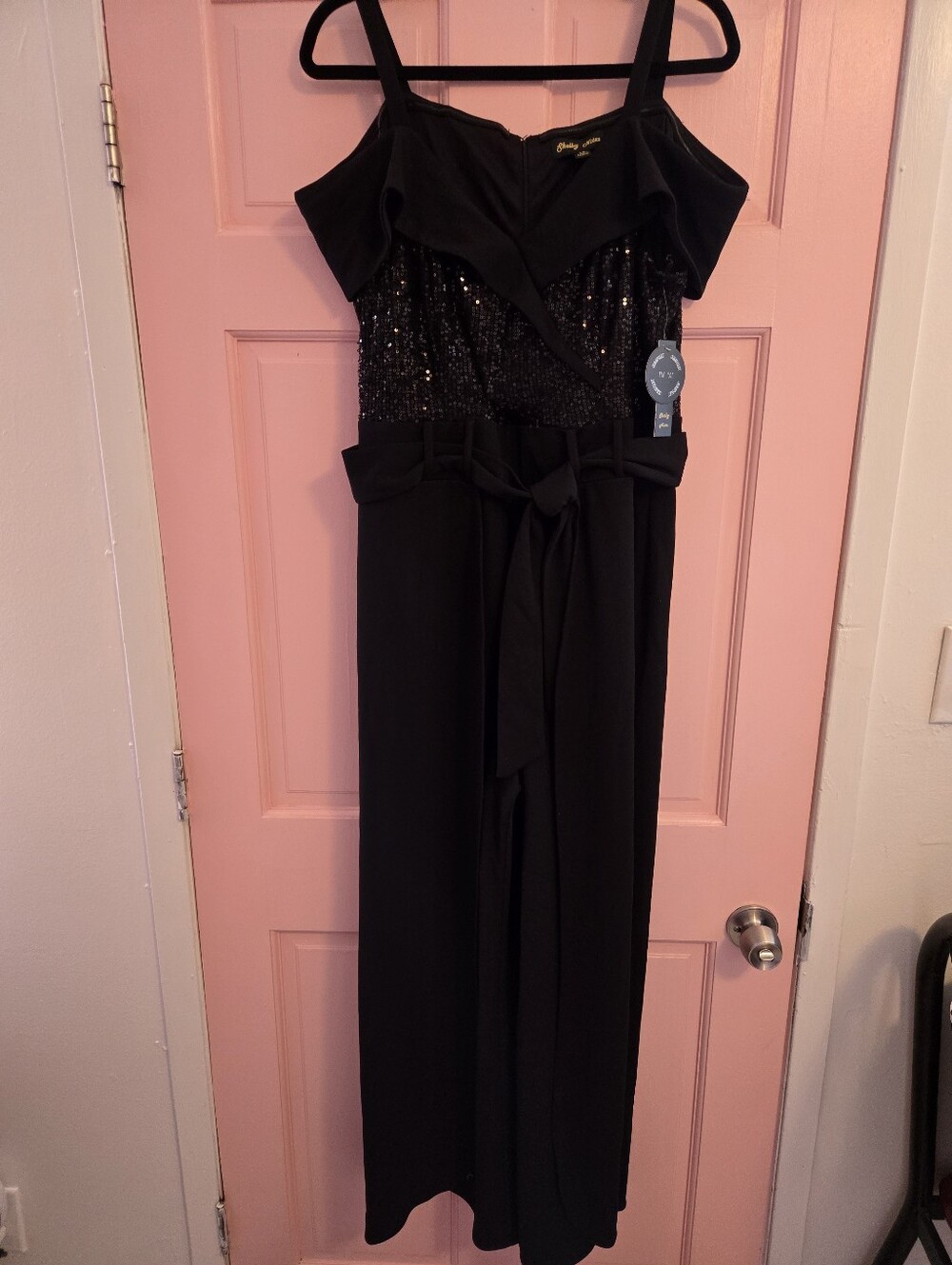 Sequin Bodice Jumpsuit with Waist Tie